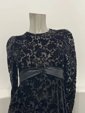 Vintage Union Made Black Velvet Burnout Long Sleeve Cocktail Midi Dress